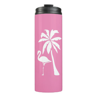 Rosa Flamingo und Palm   Thermosbecher