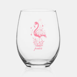 Rosa Flamingo und Schmetterlinge Weinglas Ohne Stiel