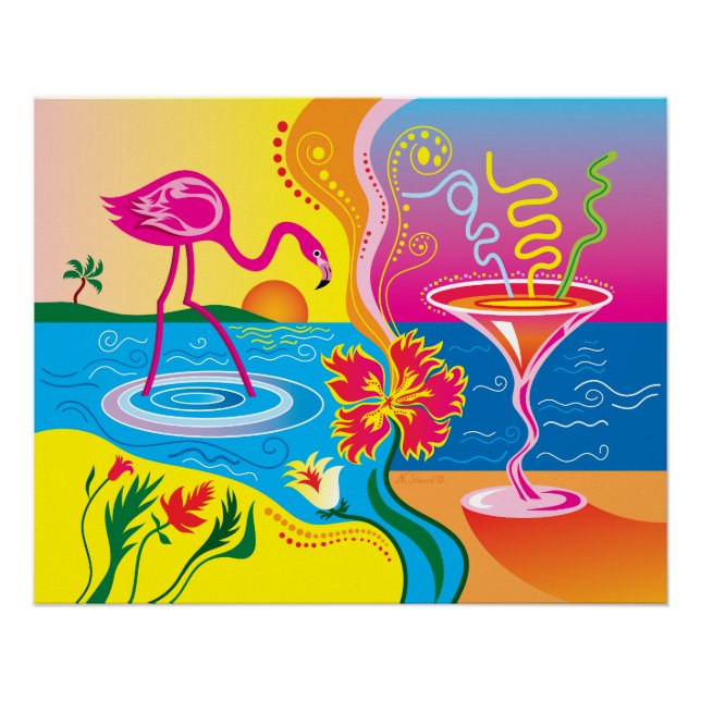 Rosa Flamingo und Sommercocktail Poster (Vorderseite)