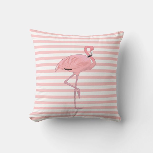 Rosa Flamingo und Streifen Throw Kissen (Vorderseite)