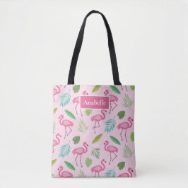 Rosa Flamingo und tropische Blätter, Monogramm