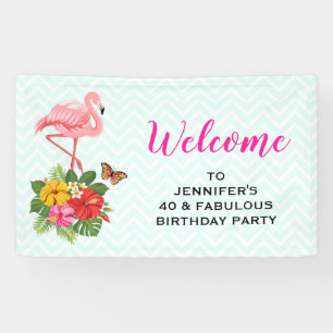 Rosa Flamingo und tropischer Hibiskus Extravagant  Banner