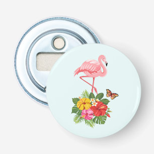 Rosa Flamingo und tropischer Hibiskus Extravagant Flaschenöffner