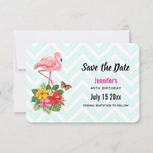 Rosa Flamingo und tropischer Hibiskus Extravagant  Save The Date
