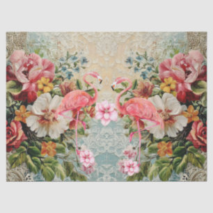 Rosa Flamingo und Vintage Blumendekoupage Seidenpapier