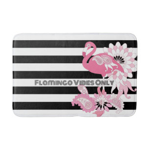 Rosa Flamingo-Vibes Only Schwarz-Weiß-Gestreift Badematte