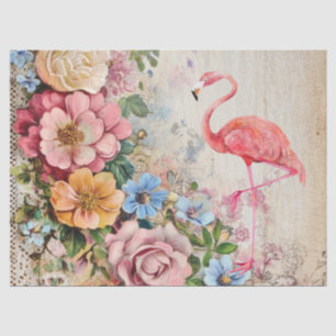 Rosa Flamingo & Vintage Blumen Dekupage Seidenpapier