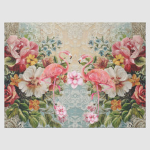 Rosa Flamingo & Vintage Blumen Dekupierschnitte Seidenpapier