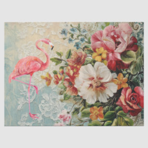 Rosa Flamingo & Vintage Blumen Dekupierschnitte Seidenpapier