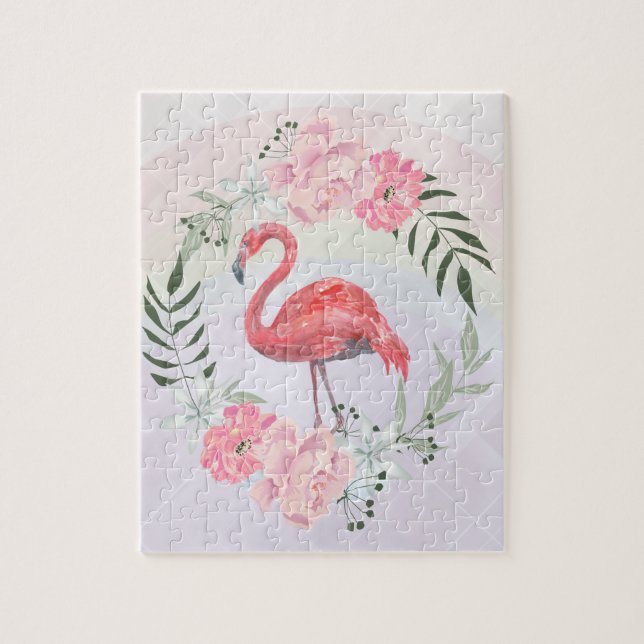 Rosa Flamingo, Vogel, Aquarell Puzzle (Vertikal)