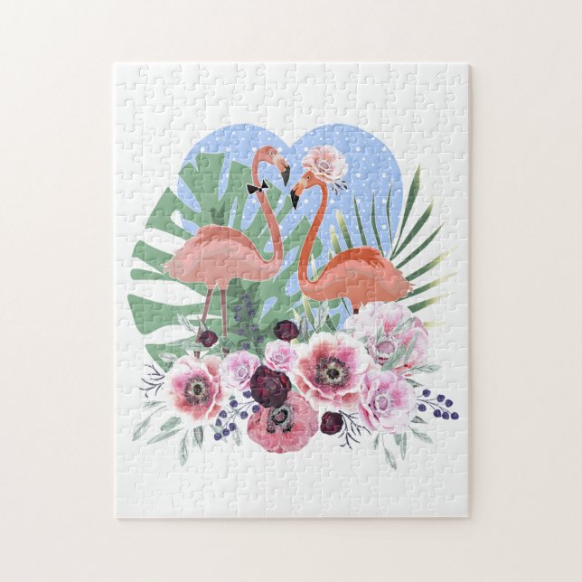 Rosa Flamingo, Vogel, Aquarell Puzzle (Vertikal)