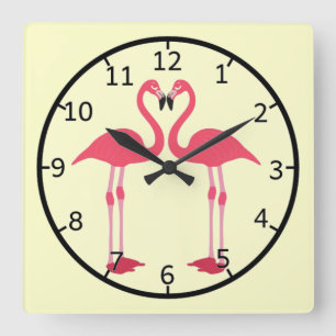 Rosa Flamingo-Vögel-Liebe-Herz Quadratische Wanduhr