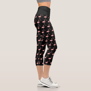 Rosa Flamingo-Vogel mit hoher Taillenspitze Capri Leggings