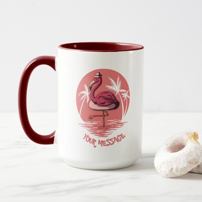 Rosa Flamingo Vogel Tasse (Mit Donut)
