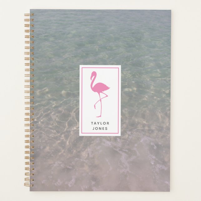 Rosa Flamingo Wasser Personalisiert Planer (Vorderseite)