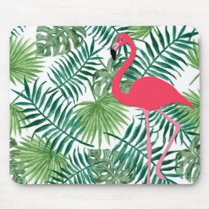Rosa Flamingo-Wasserfarbe-tropischer Blatt-Druck Mousepad