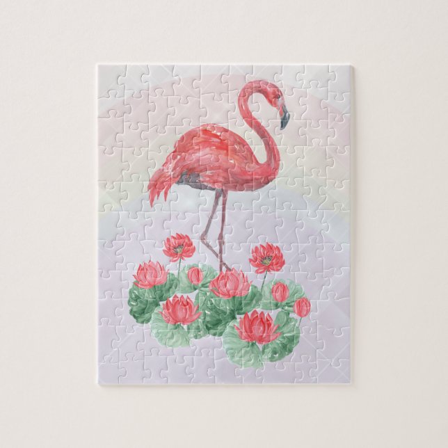 Rosa Flamingo Wasserfarbenlililie Puzzle (Vertikal)