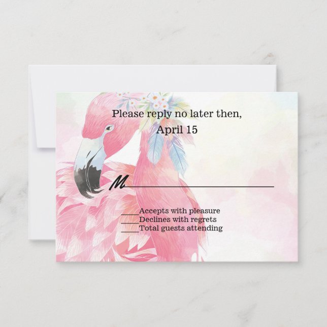 Rosa Flamingo Wedding RSVP Card Karte (Vorderseite)