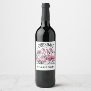 Rosa Flamingo Weihnachten Weinetikett