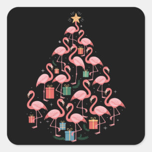 Rosa Flamingo Weihnachtsbaum Flamingos Urlaub Quadratischer Aufkleber