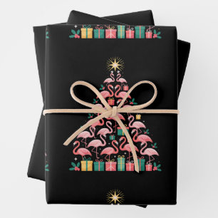 Rosa Flamingo-Weihnachtsbaum Süß Xmas Ferien Geschenkpapier Set