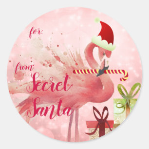 Rosa Flamingo-Weihnachtsgeschenkanhänger Runder Aufkleber