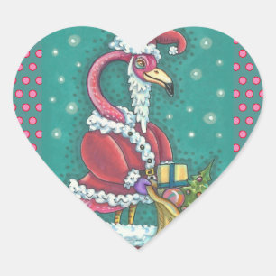 ROSA FLAMINGO WEIHNACHTSMANN, WEIHNACHTS-AUFKLEBER Herz-Aufkleber