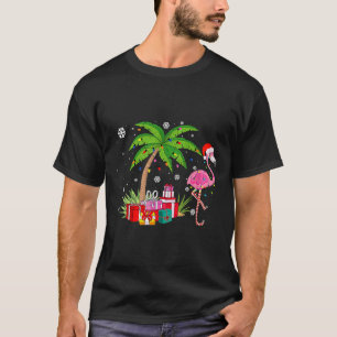 Rosa Flamingo Weihnachtspalme Tropisches Weihnacht T-Shirt