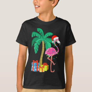Rosa Flamingo Weihnachtspalme Tropisches Weihnacht T-Shirt