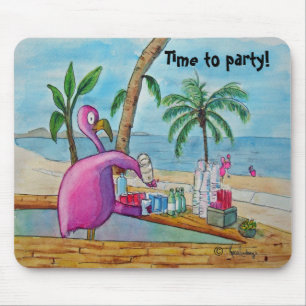 Rosa Flamingo-Zeit zu Party Mousepad Watercolor