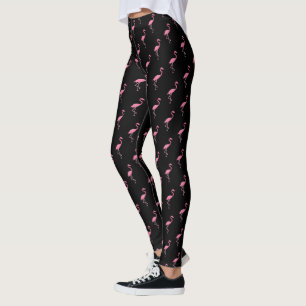 Rosa Flamingoillustration auf schwarzem Muster Leggings