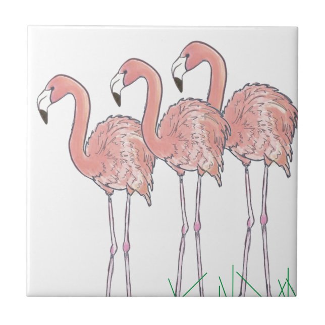 Rosa Flamingos-Aquarell zeichnend Fliese (Vorderseite)