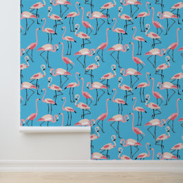 Rosa Flamingos auf blauer Farbe Tapete