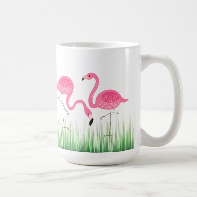 Rosa Flamingos auf grünem Gras Tasse (Rechts)