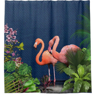 Rosa Flamingos auf klassisch blau und grün Duschvorhang