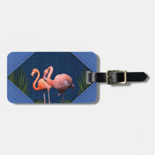 Rosa Flamingos auf klassisch blauem Stoff Gepäckanhänger