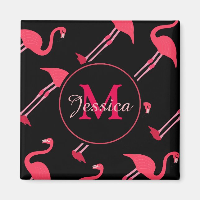 Rosa Flamingos auf schwarz Magnet (Vorne)