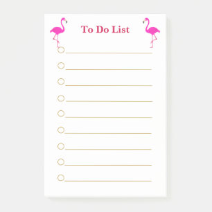 Rosa Flamingos auf weißer linierter To-Do-Liste Post-it Klebezettel