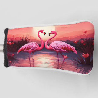 Rosa Flamingos bei Sonnenuntergang Golf Headcover
