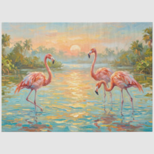 Rosa Flamingos beim Sonnenuntergang Decoupage Seidenpapier