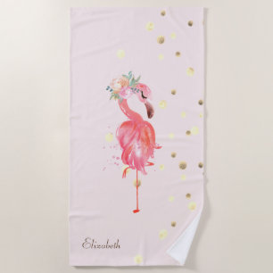 Rosa Flamingos-Blume, Gold Konfetti Strandtuch