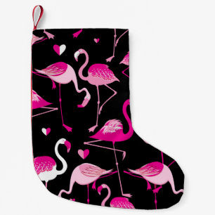 Rosa Flamingos, dunkles, nahtloses Muster. Kleiner Weihnachtsstrumpf