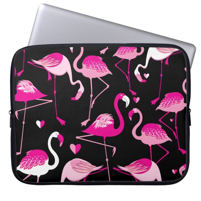 Rosa Flamingos, dunkles, nahtloses Muster. Laptopschutzhülle (Vorderseite)