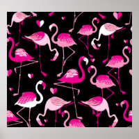 Rosa Flamingos, dunkles, nahtloses Muster.