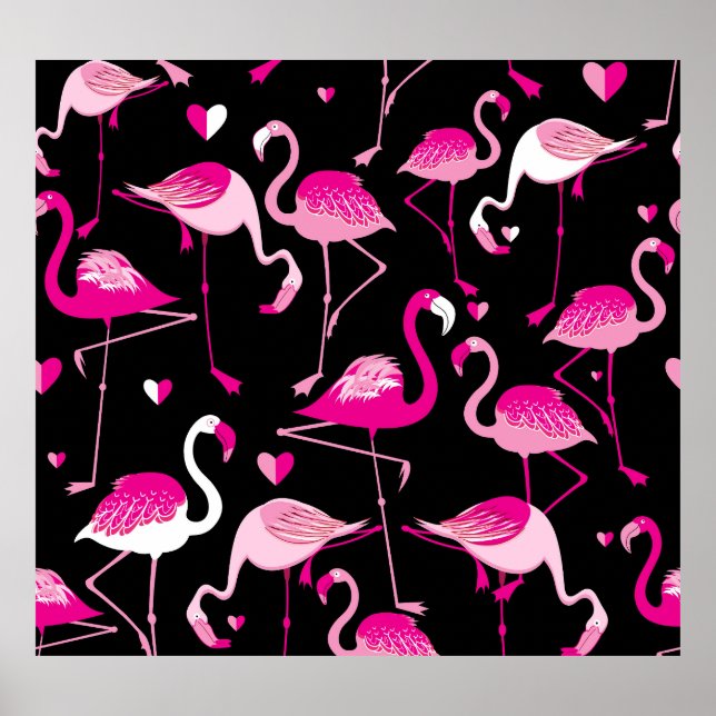 Rosa Flamingos, dunkles, nahtloses Muster. Poster (Vorne)