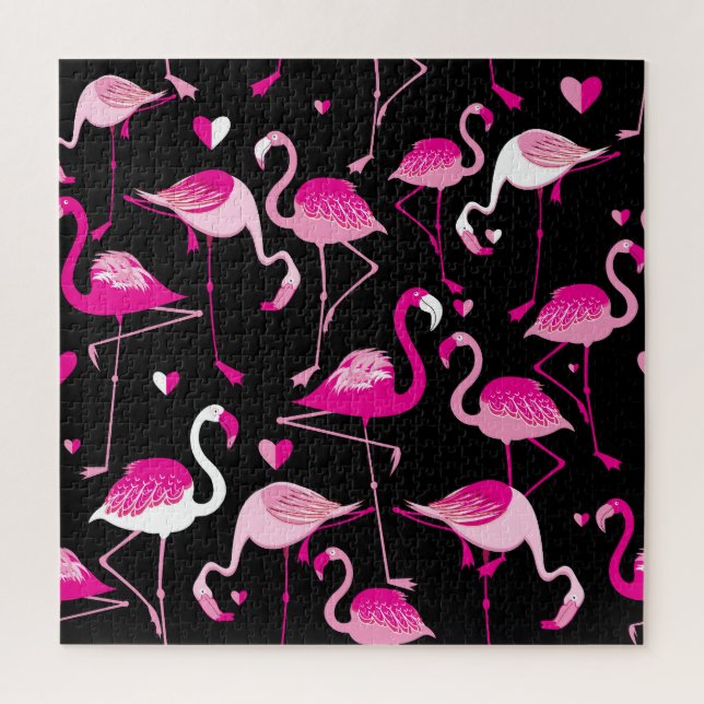 Rosa Flamingos, dunkles, nahtloses Muster. Puzzle (Vertikal)