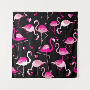 Rosa Flamingos, dunkles, nahtloses Muster. Wandteppich