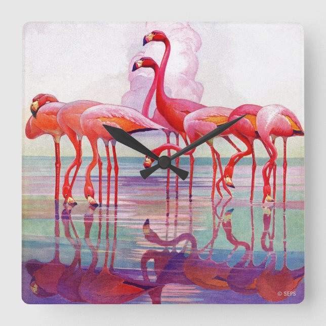 Rosa Flamingos durch Francis-Lee Jacques Quadratische Wanduhr (Vorderseite)