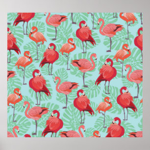 Rosa Flamingos: Exotisches Nahtloses Muster. Poster