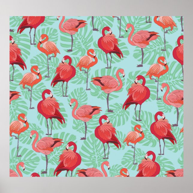 Rosa Flamingos: Exotisches Nahtloses Muster. Poster (Vorne)